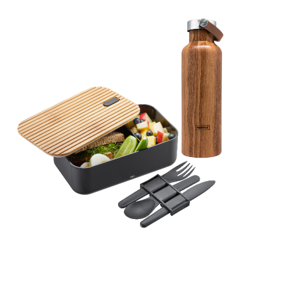 Super Set: Thermosflasche Wood Look & Lunchbox Enviro